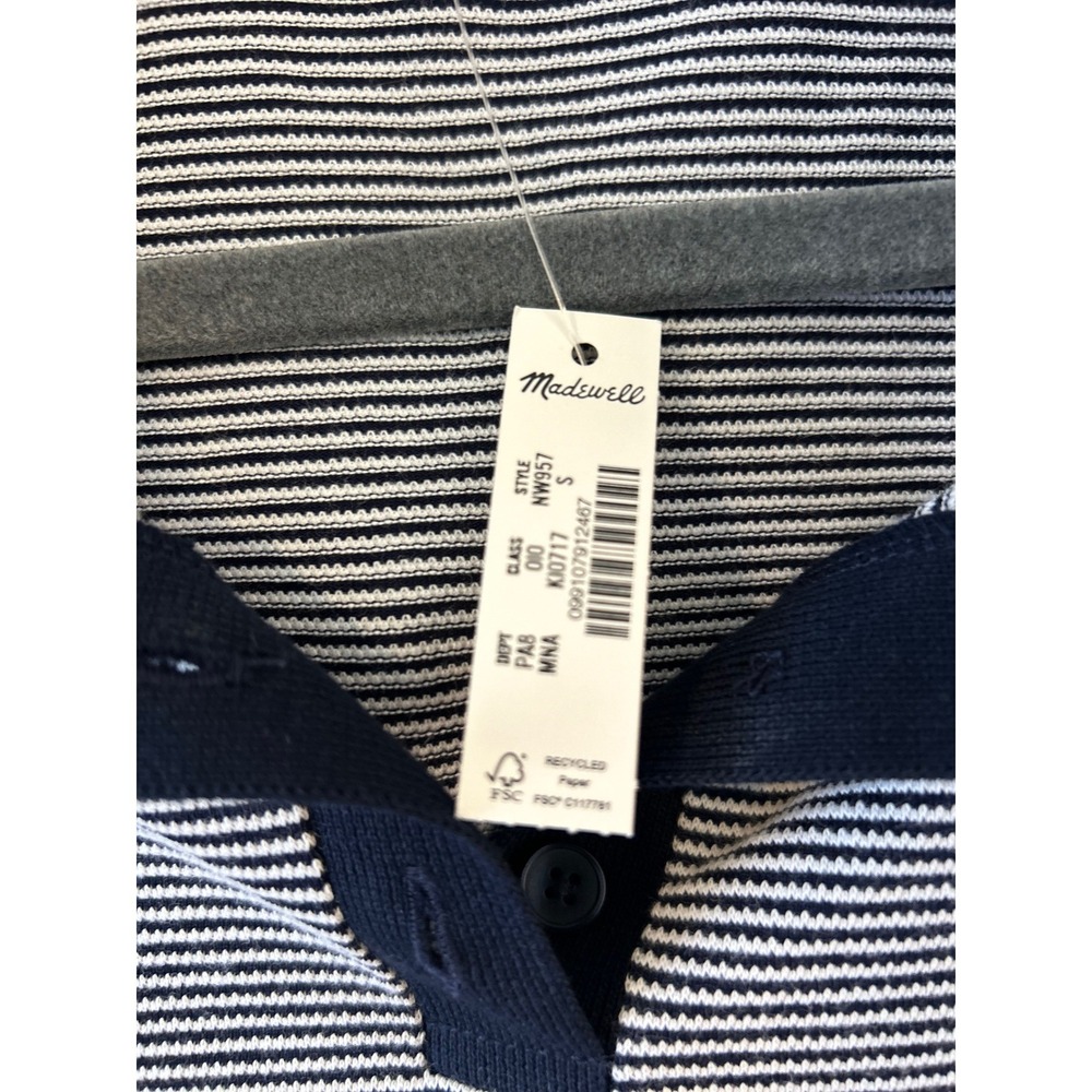 Madewell Nautical Coastal Navy White Striped Short Sleeve Polo Shirt Small NWT - Picture 4 of 7